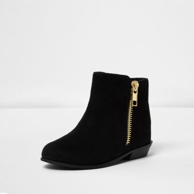 Mini girls black zip ankle boots